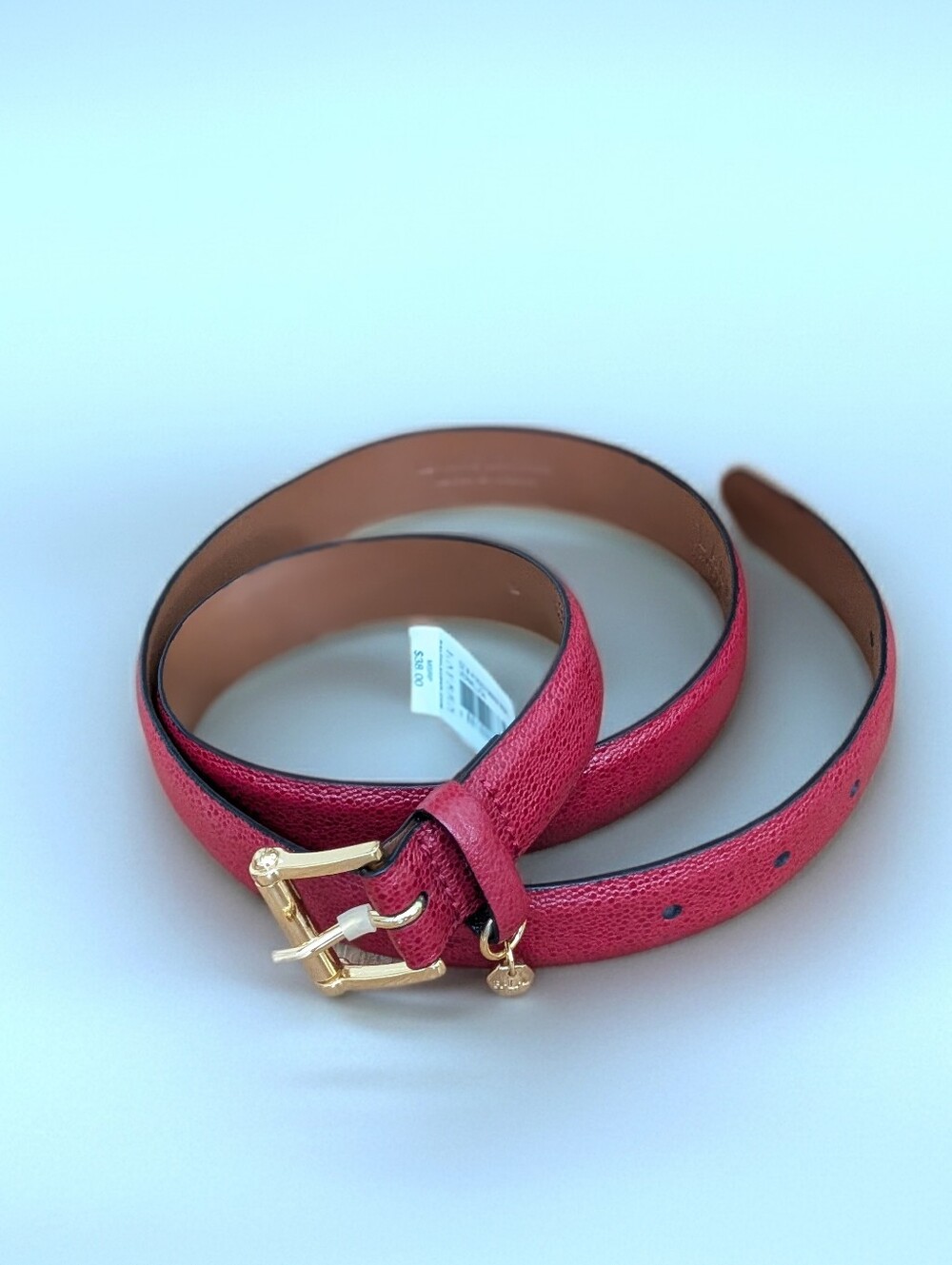 Women's Ralph Lauren Red Leather Belt with Gold Buckle and Charm